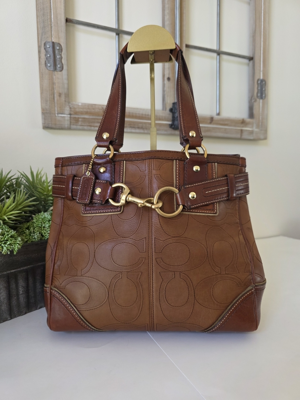 Vintage Hamptons Legacy Horsebit Tote & Wallet Set Cognac Embossed Leather Y2K - Picture 2 of 16